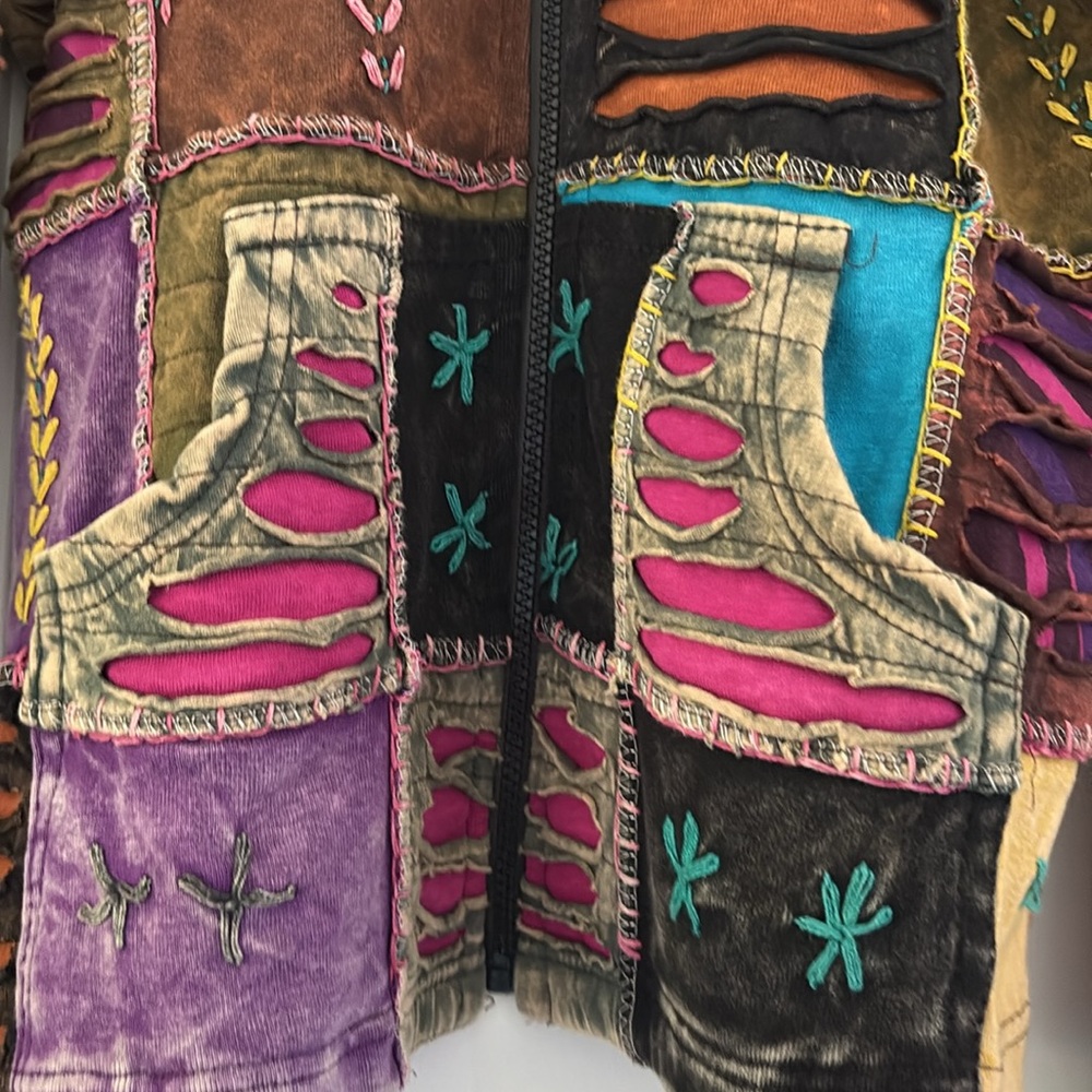 Kpc Fairycore Patchwork Mixed Pattern Zip Up Hood… - image 5